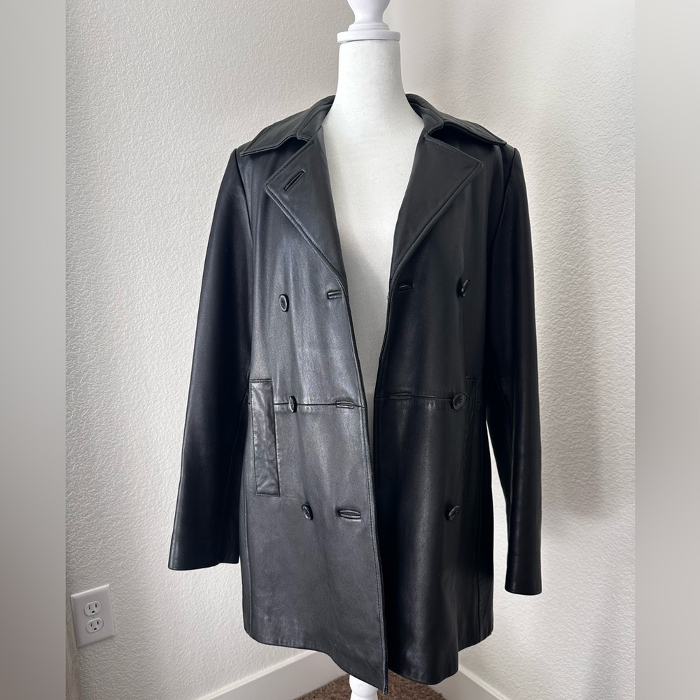 Vintage Express Women's Black Leather Double-Breasted Leather Jacket